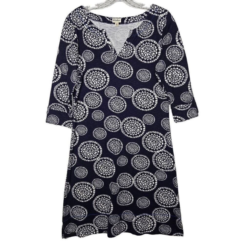 Hatley Blue Split Neckline 3/4 Sleeves Shift Dress Size Small